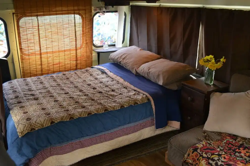 Cozy School Bus Conversion bedroom