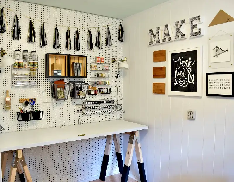 Craft room with a sawhorse table