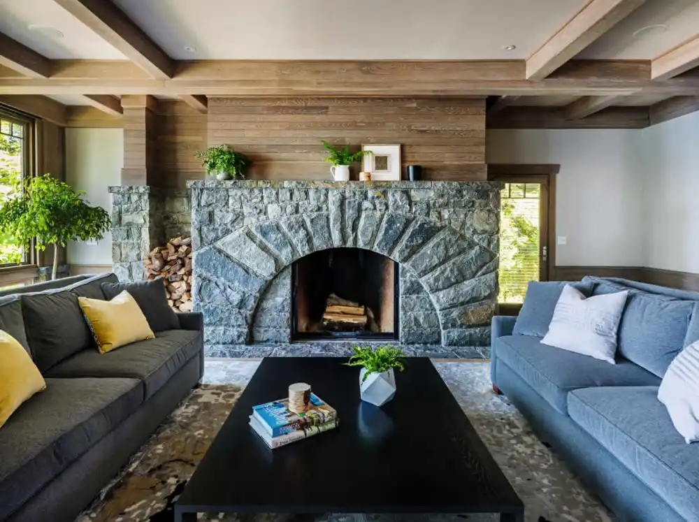 Crafts camp house on Lake George fireplace