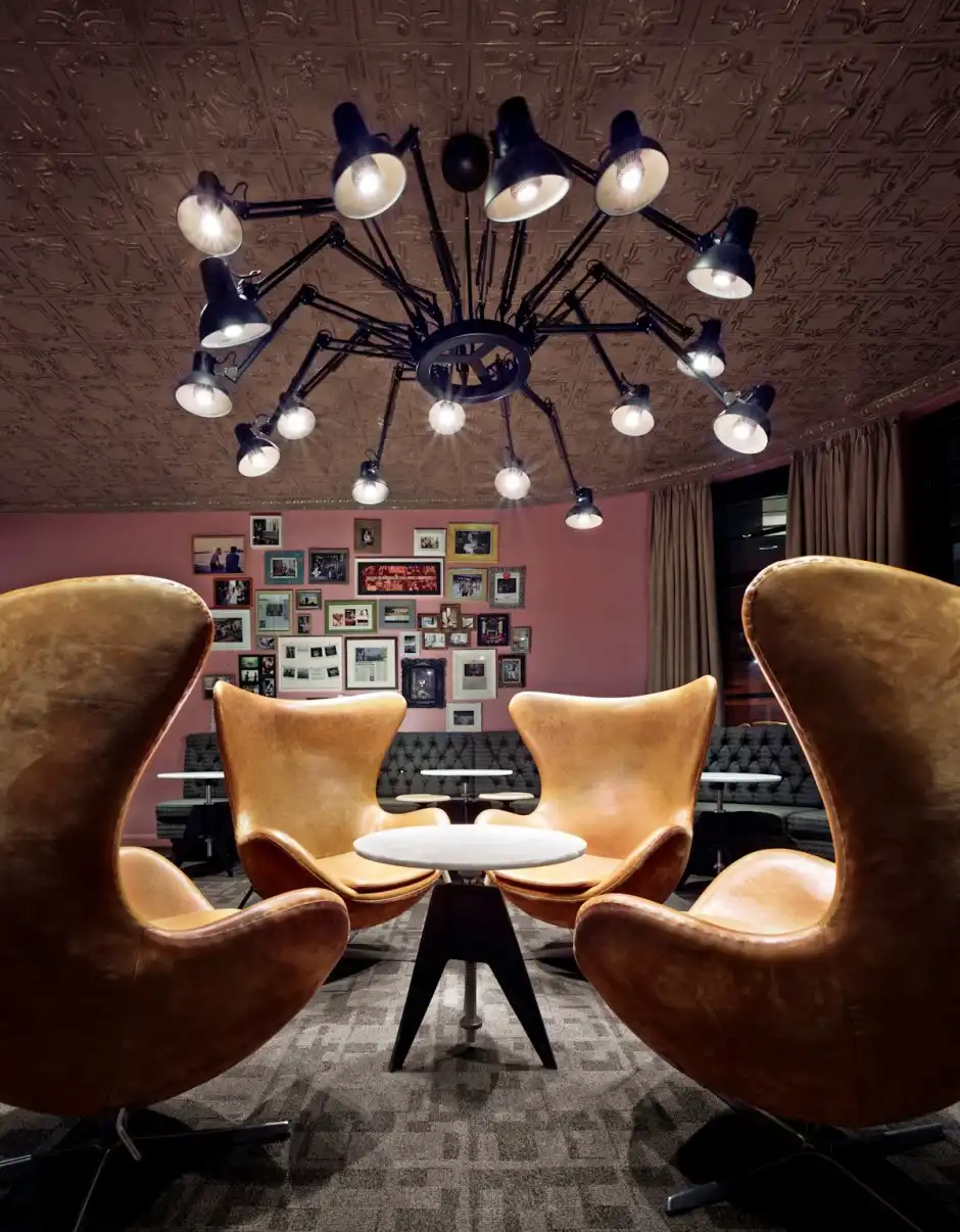 Creating a conversation spot with Egg brown leather chairs