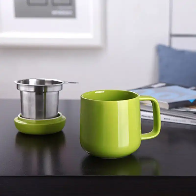 Creative food grade stainless steel strainer ceramic cup