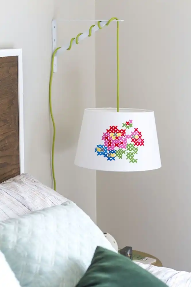Cross stitch lamp shade