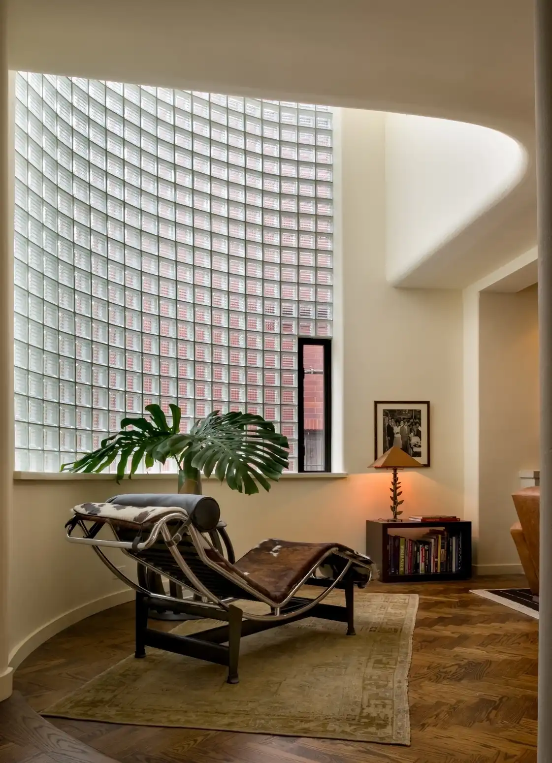 Stunning Lounge Area with a Glass Block Wall