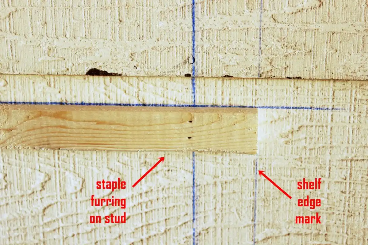 DIY Easy Built in Shelves Position the furring strip directly on your side shelf chalk lines