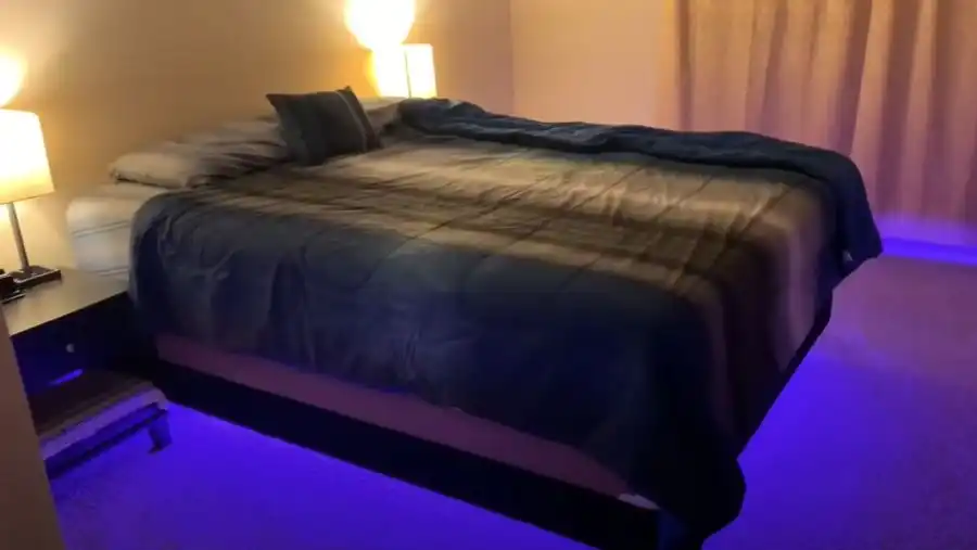 Floating bed with LED lights