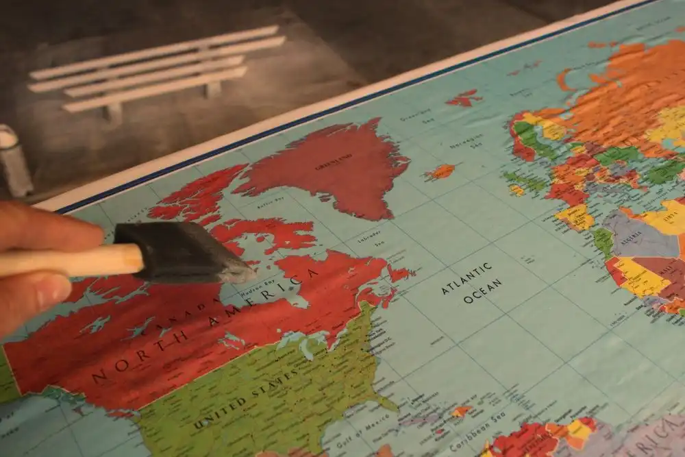 DIY Framed Map Corkboard - glue water mixture