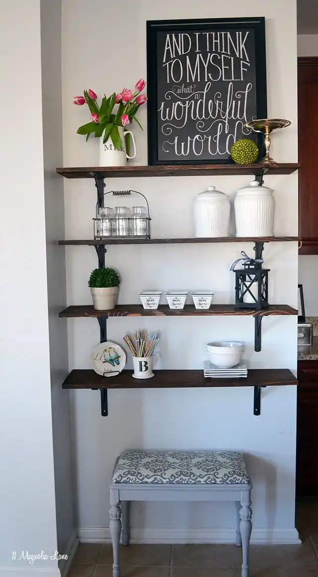 DIY STAINED OPEN SHELVING
