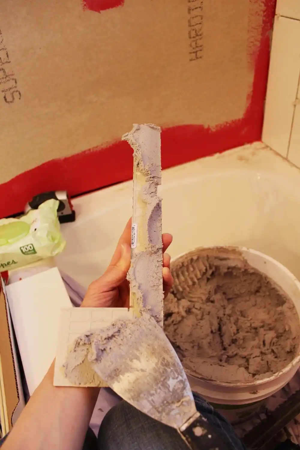 DIY Tile Shower Tub Surround- L-shaped space