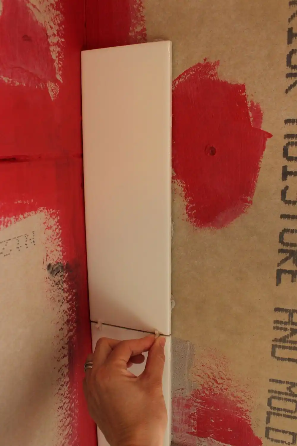 DIY Tile Shower Tub Surround-add spacers