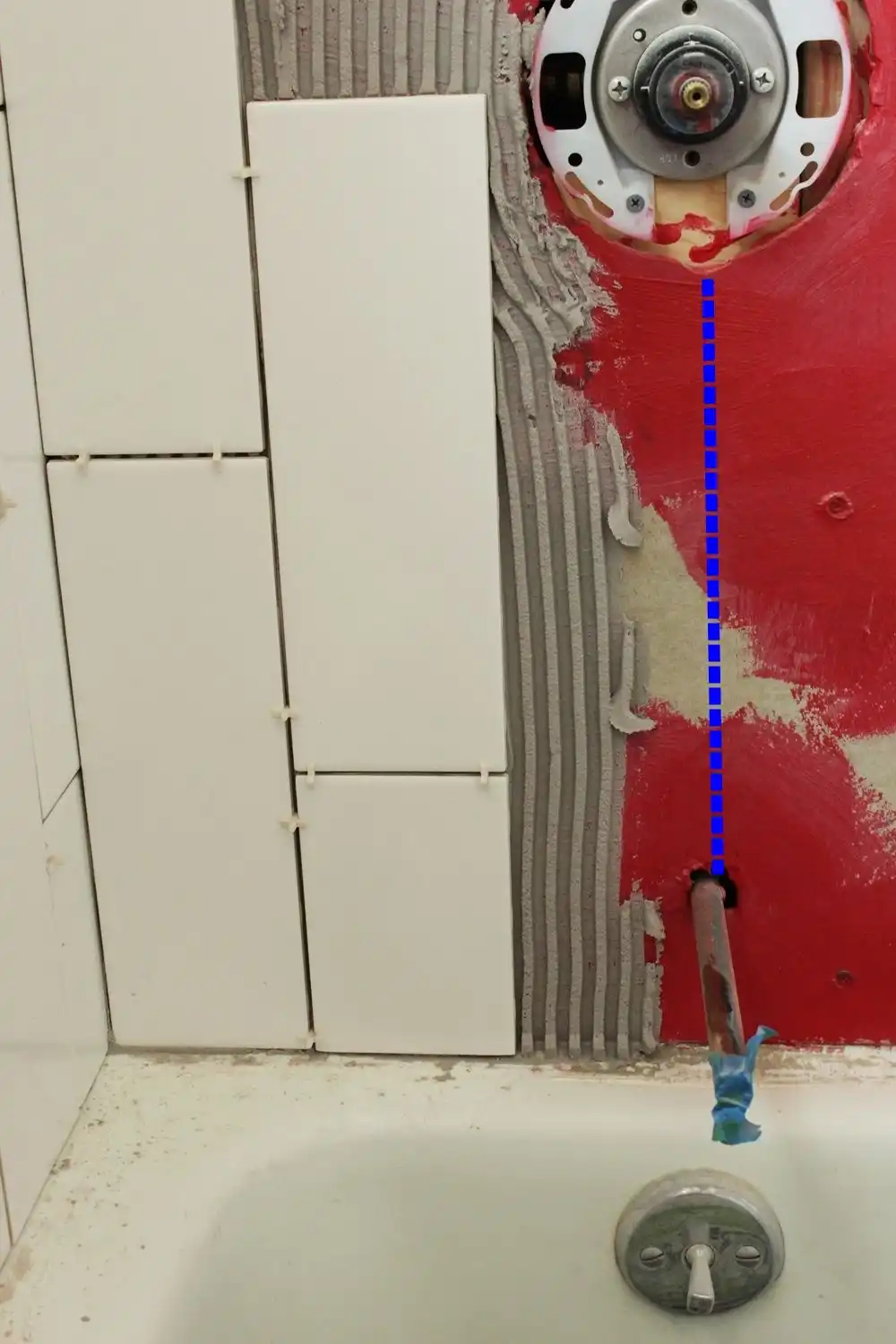 DIY Tile Shower Tub Surround-round cut