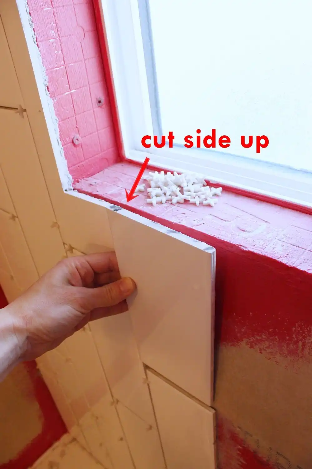 DIY Tile Shower Tub Surround- window tiling