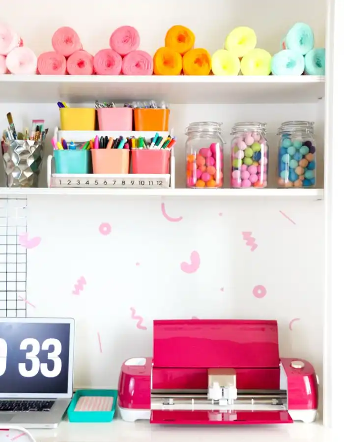 DIY Vinyl Confetti Decorated Office