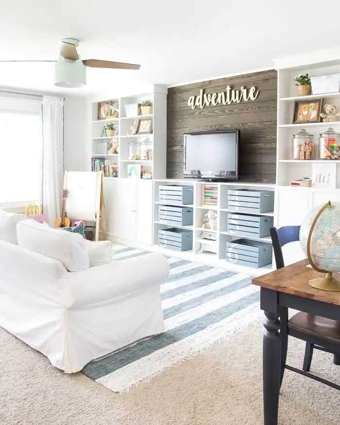 DIY built ins playroom ikea bookcase