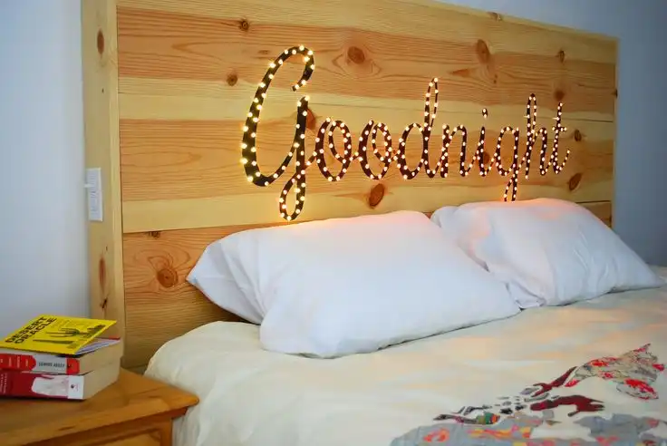 DIY lit phrase headboard