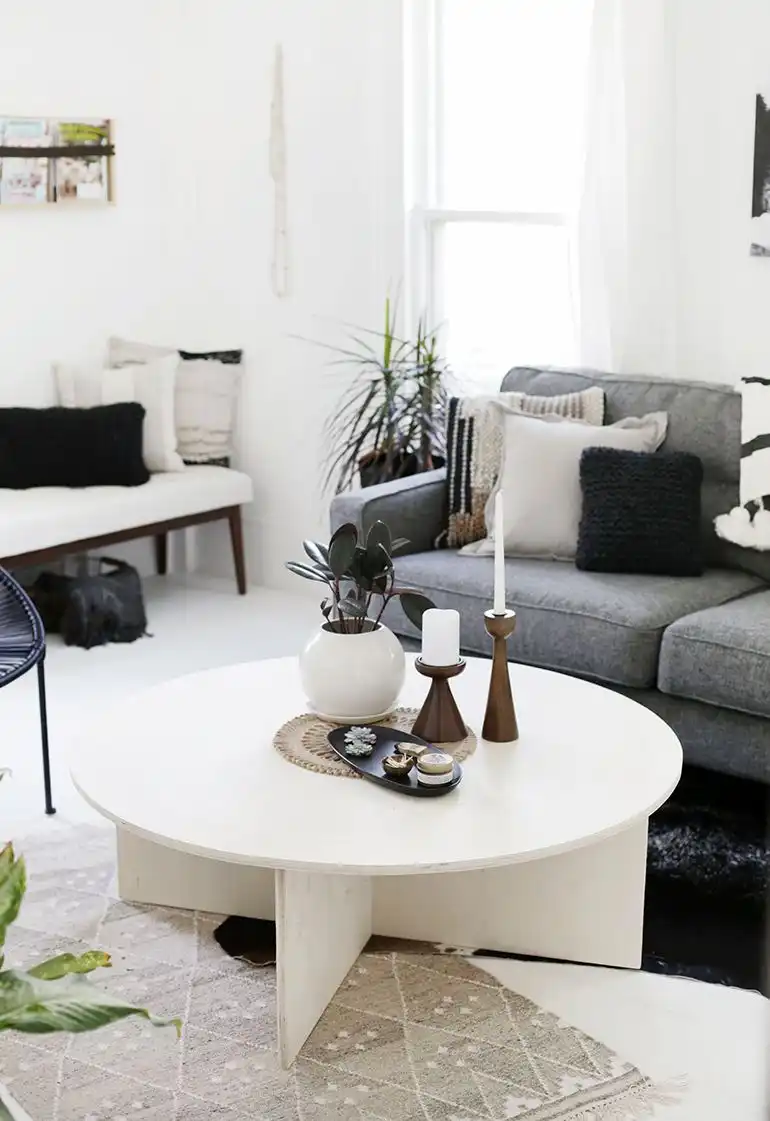 DIY round plywood coffee table