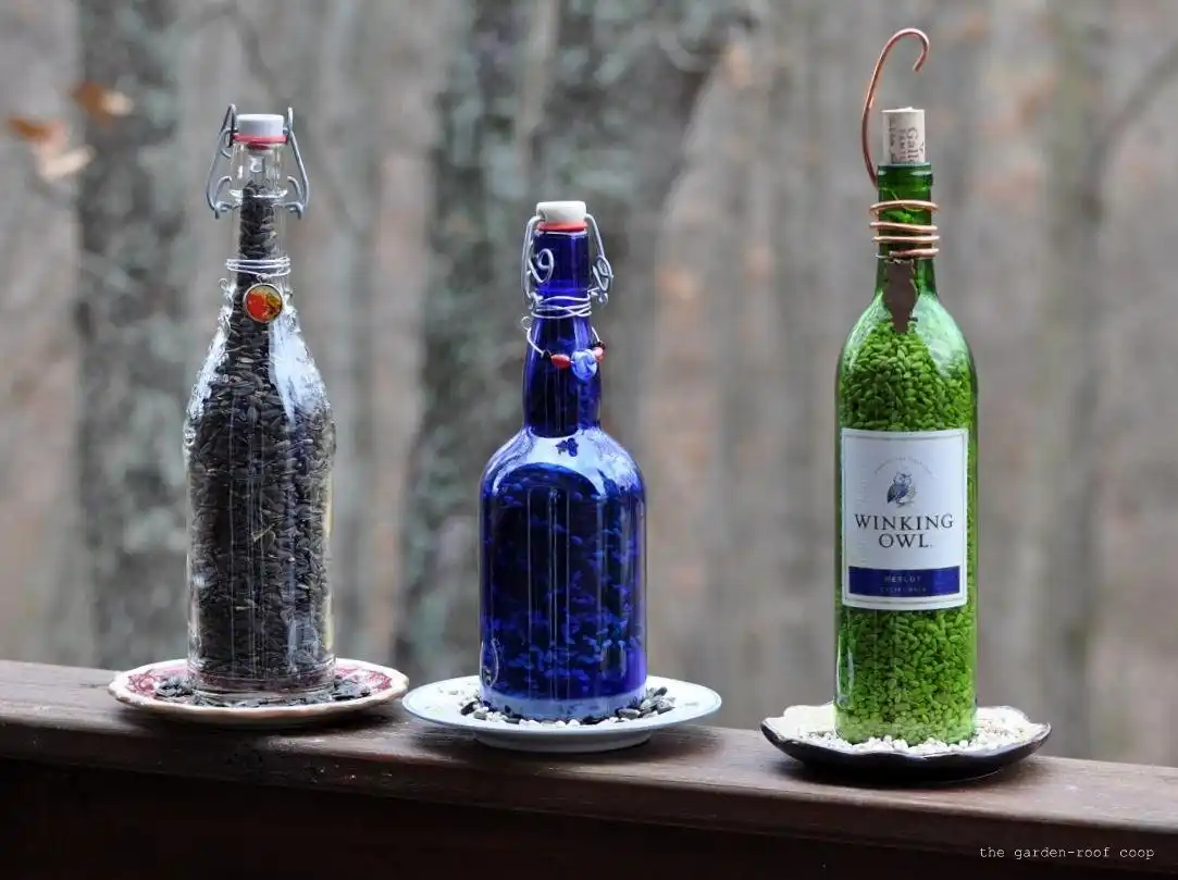 DIy wine bottle bird feeders