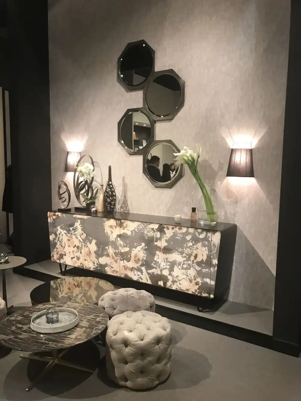 Decorate the high ceilings with large mirrors