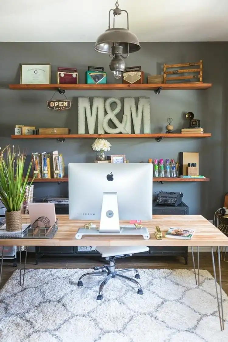 Decorate the office wall shelves with letters