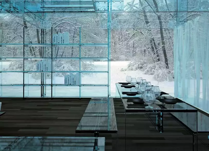 Dining area from Transparent house concept by santambrogiomilano