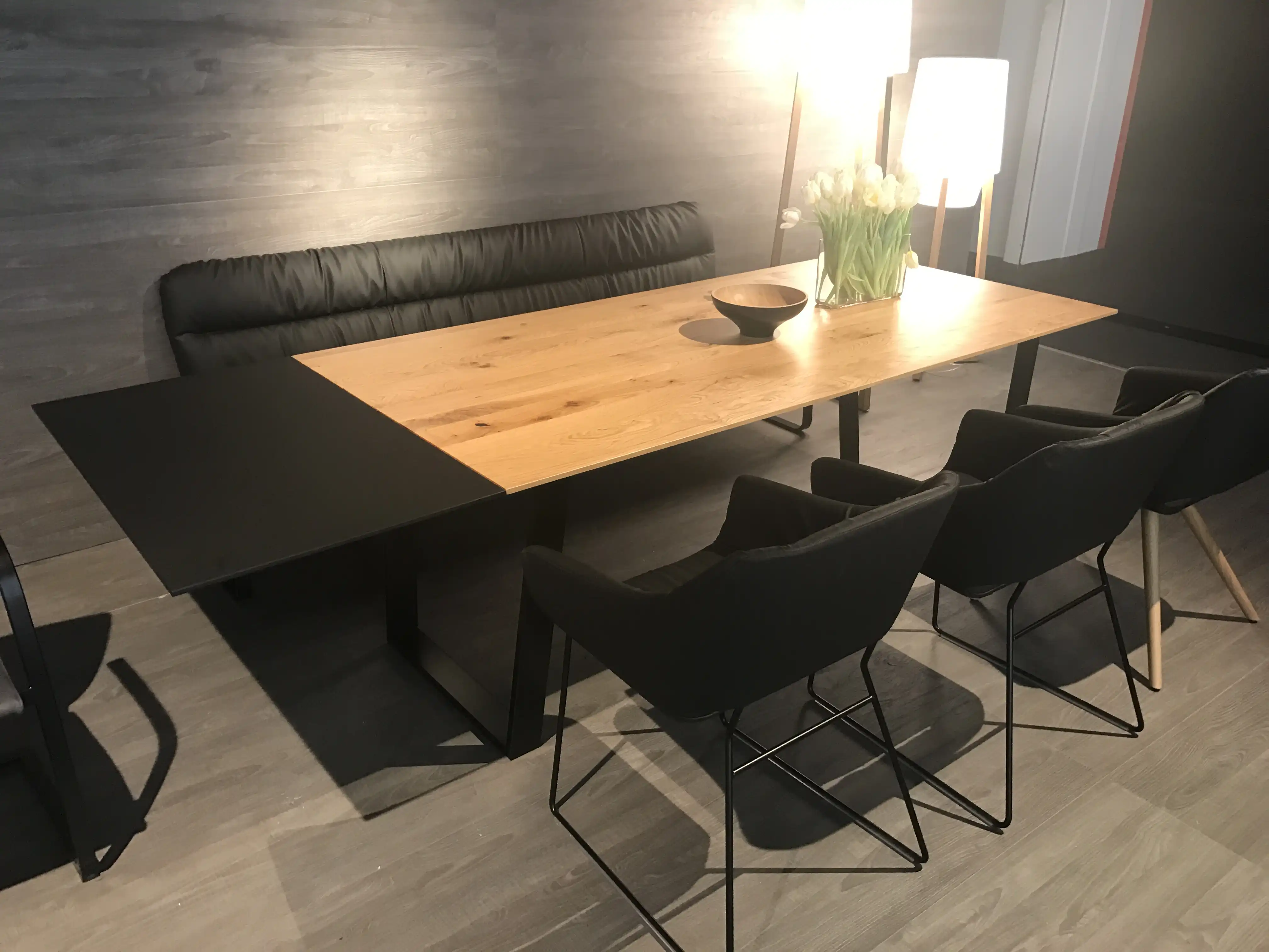 Dining table bench for a wood and composit table