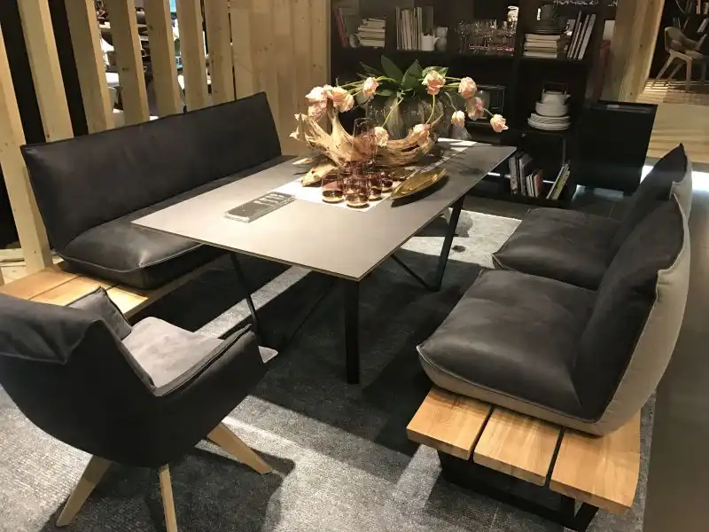 Dining table with platform bench