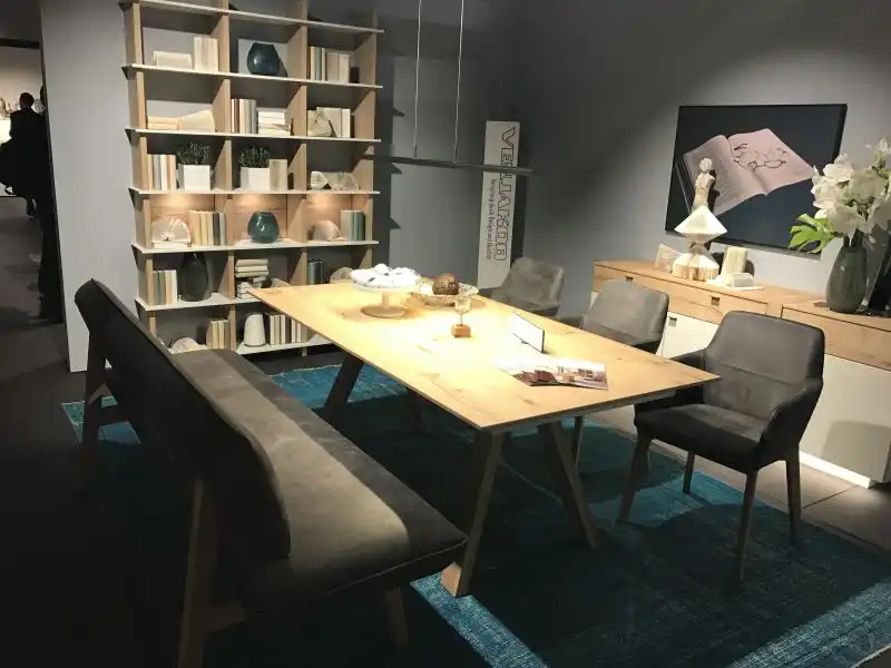Dining table with velvet leather bench and chairs