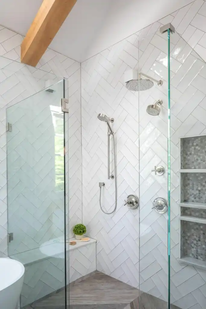 Double Herringbone Subway Tile Shower