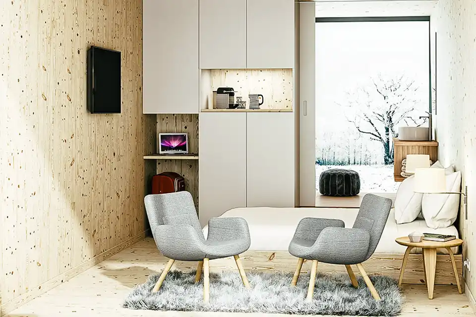 Drop box micro hotel interior