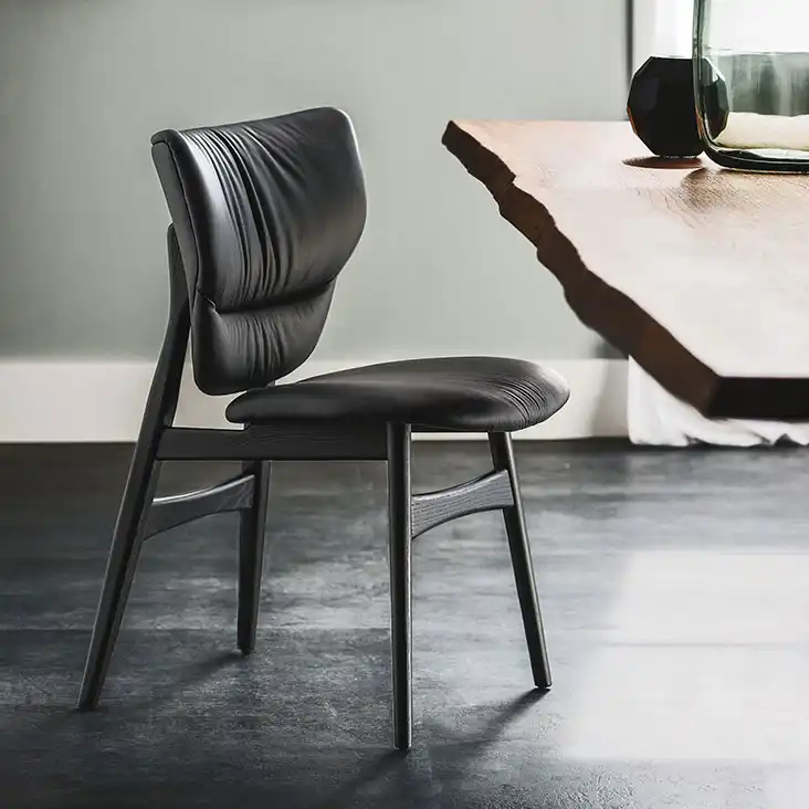 Toscana leather dining chair with wood base