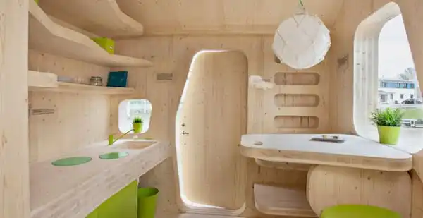 Eco friendly student unit desk and kitchen