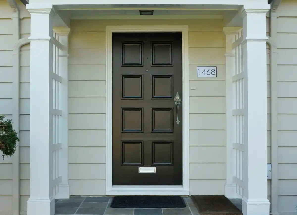 Entry Black Door With White Trim