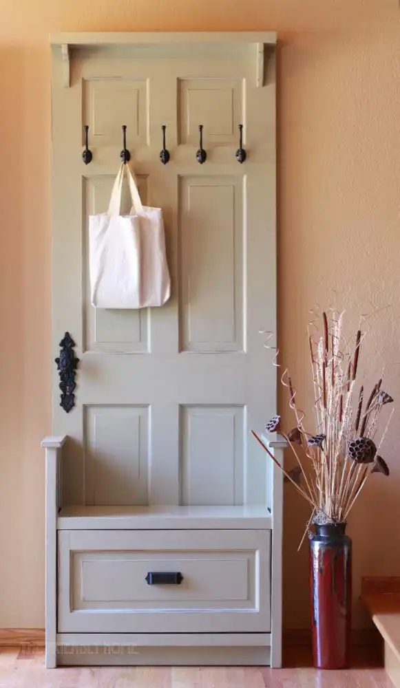 Entryway bench and hanger from an old door