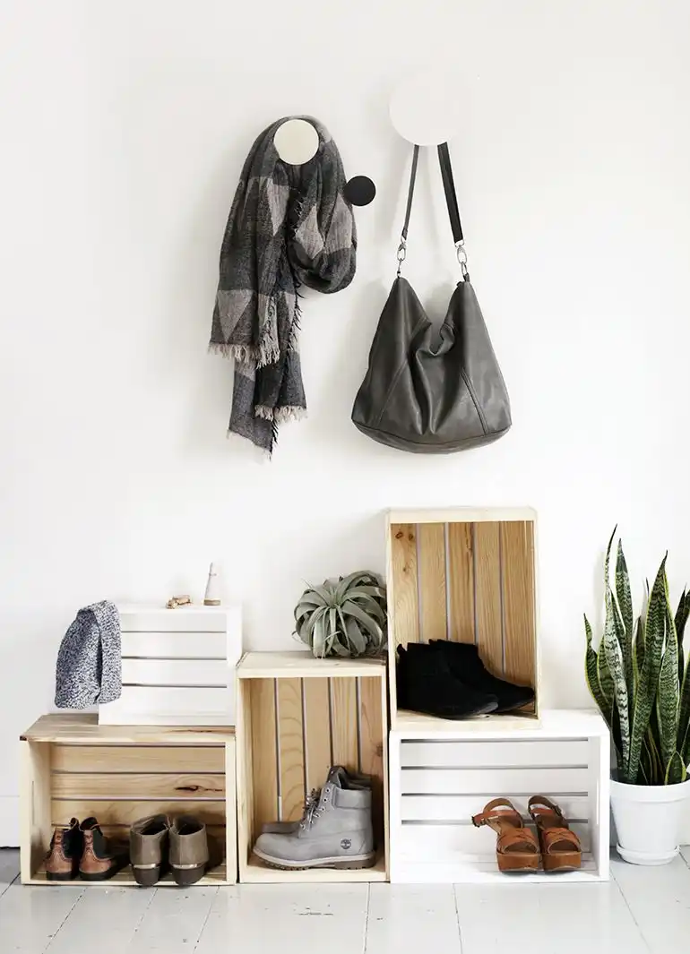 Entryway organization with crates