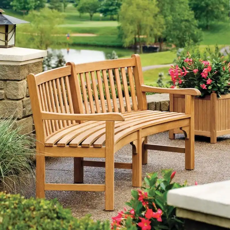 Essex 83 Inch Natural Shorea Curved Patio Bench By Oxford Garden