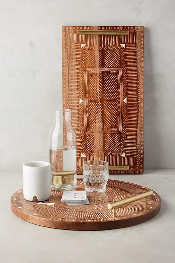 Etched wood tray
