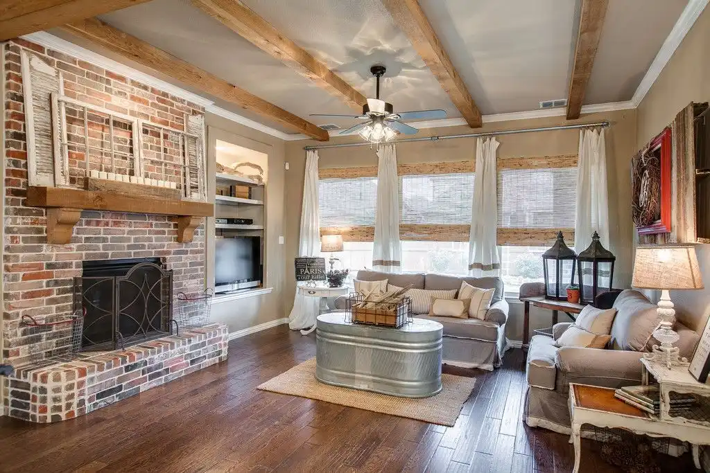 Exposed brick fireplace decor
