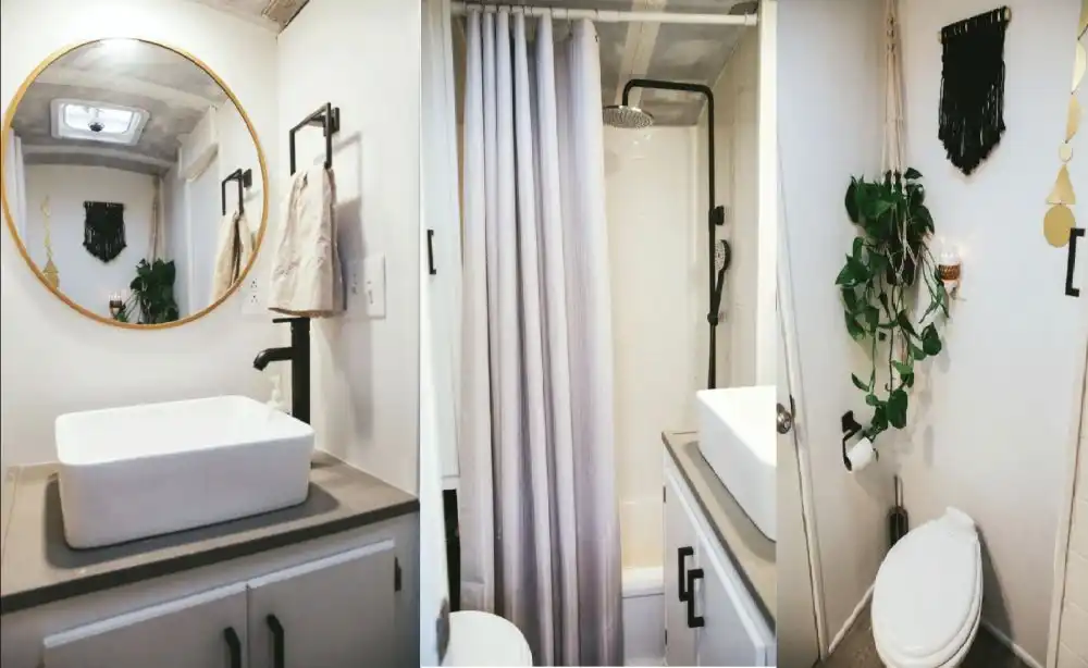 FAMILY OF 6 LIVING FULL TIME IN A 250 SQFT CONVERTED SCHOOL BUS bathroom