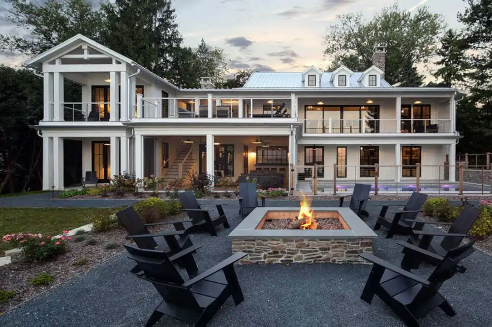 Family lake house fire pit