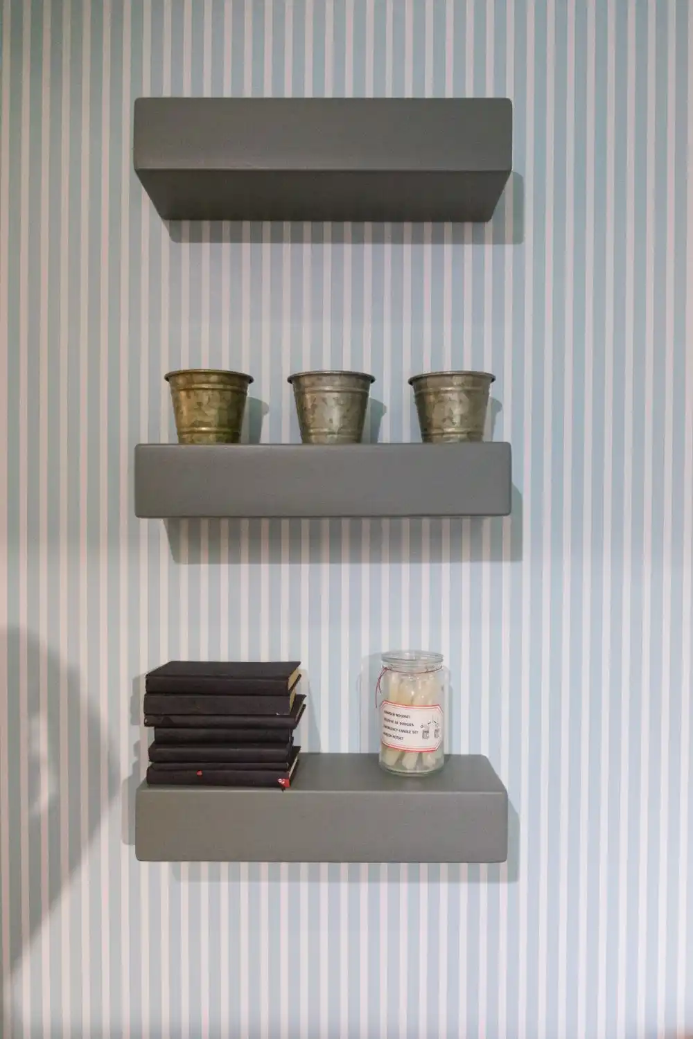 Floating grey shelves for the bathroom
