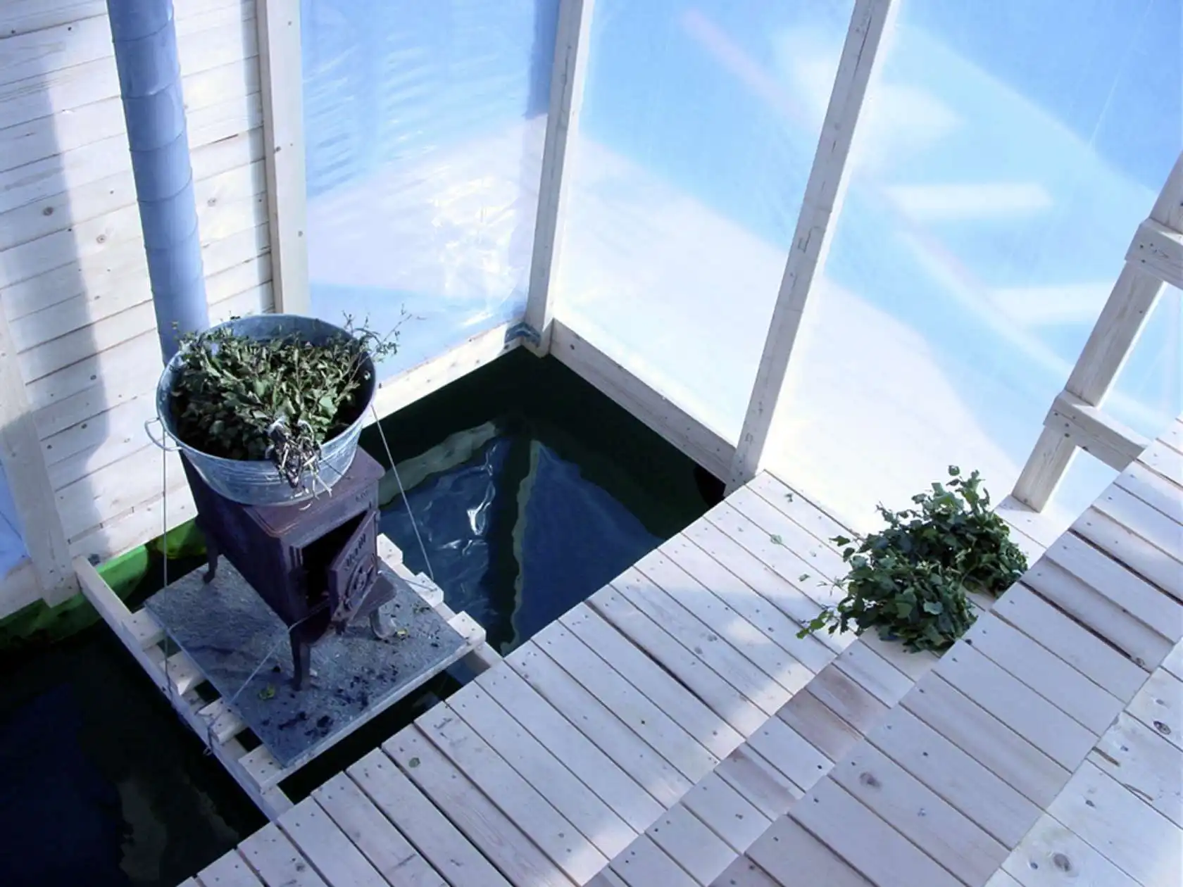 Floating sauna interior