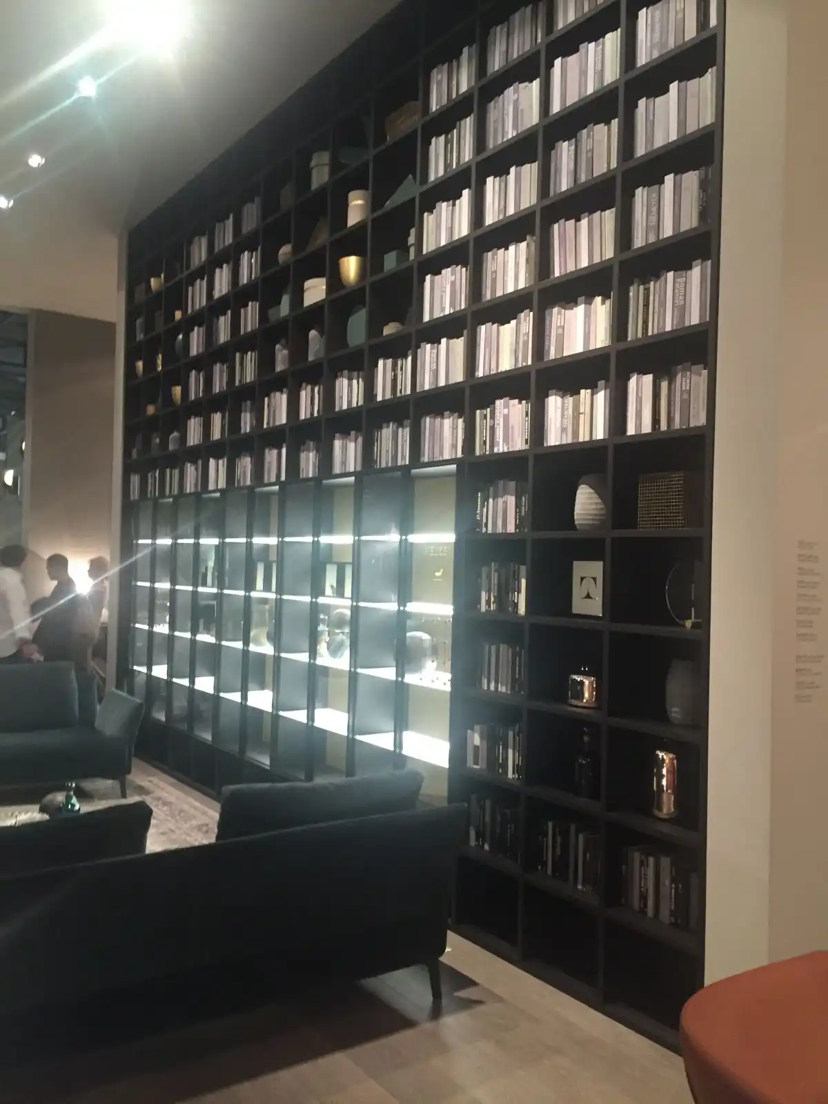 Floor to ceiling home library design LED lights