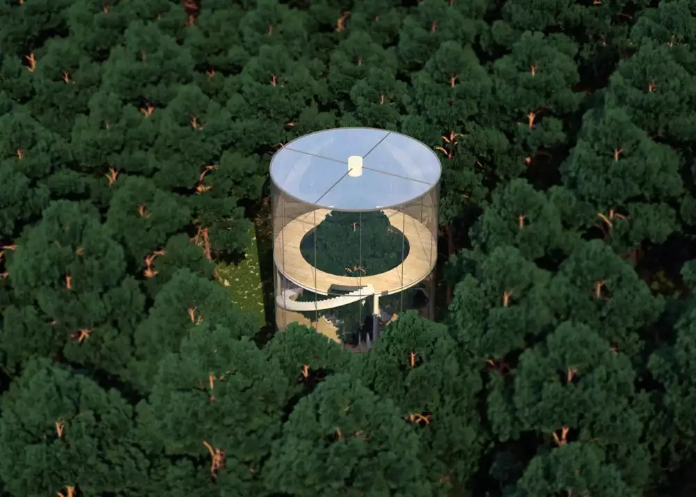Forest tubular glass house by Kazakh architect Aibek Almassov