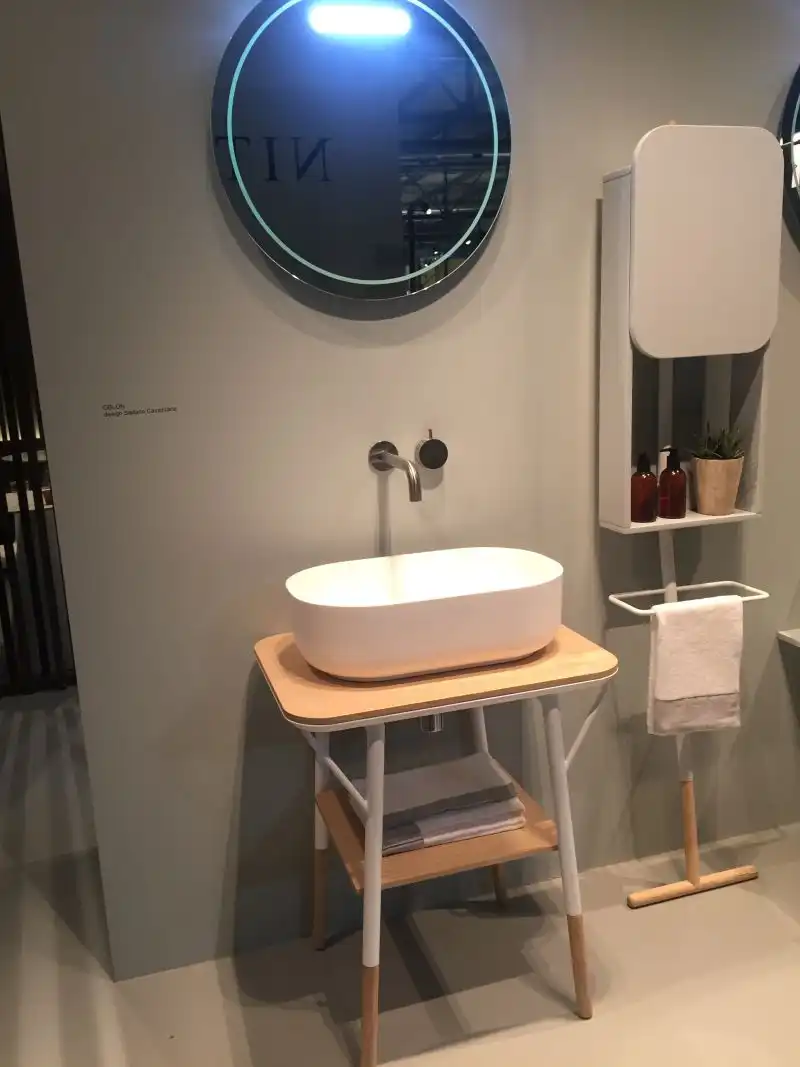 Freestanding bathroom sink vanity with shelf under
