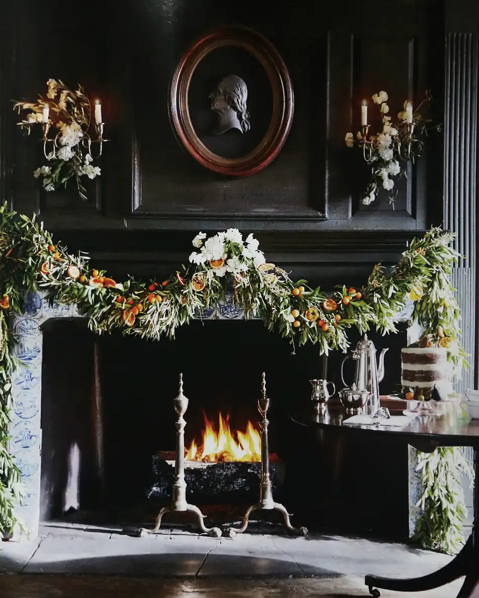 Fruits flowers mantel