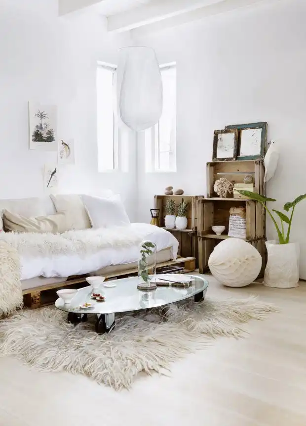 Furniture for living room from recycled crates