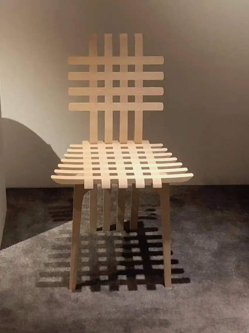 This chair is crafted from ash wood.