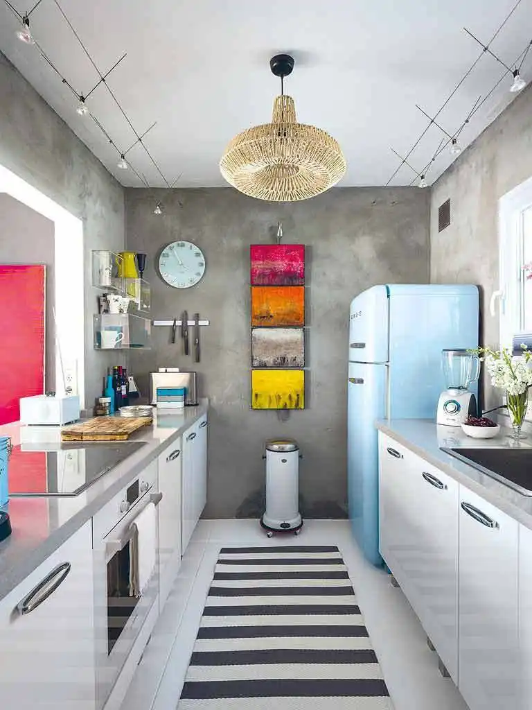 Galley kitchen bright appliances