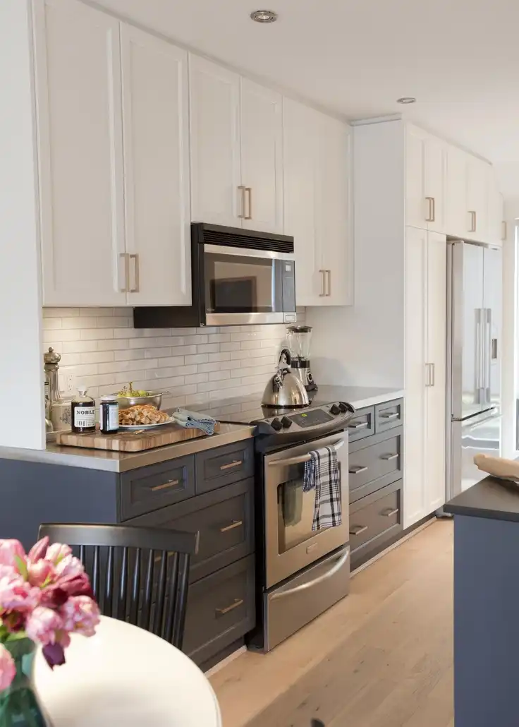 Galley kitchen duel cabinets