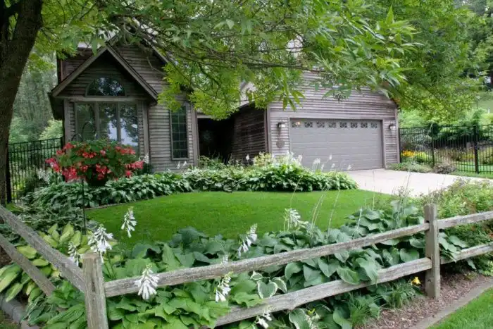 Garden with split rail fence