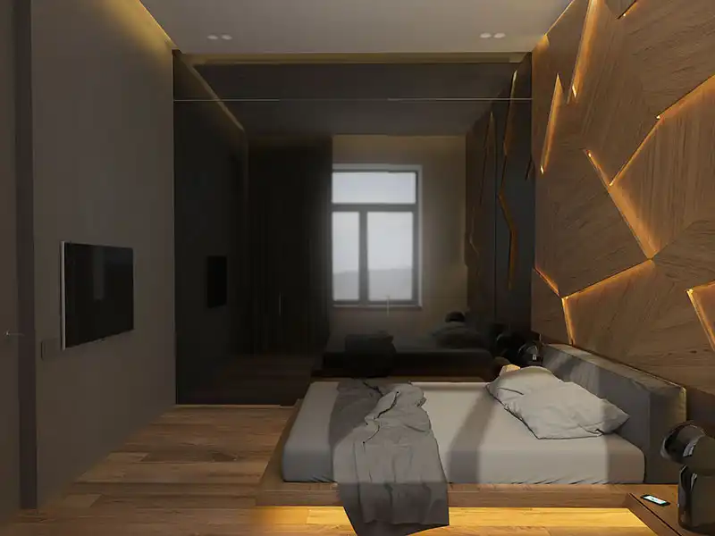 Geometric decorative wall panel with LED light for bedroom
